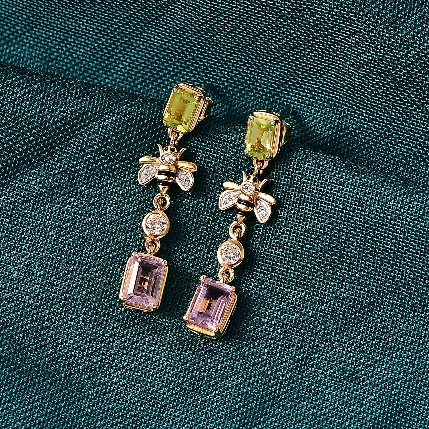  GP Trionfo Collection Premium Rose De France Amethyst and Multi Gemstones 3.70 ctw Earrings in 18K Vermeil Yellow Gold Over Sterling Silver
