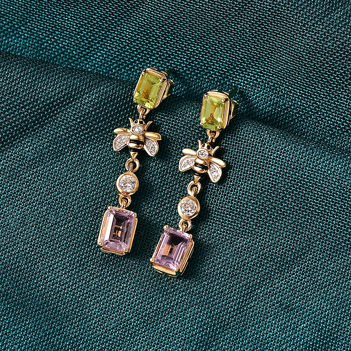 Doorbuster GP Trionfo Collection Premium Rose De France Amethyst and Multi Gemstones 3.70 ctw Earrings in 18K Vermeil Yellow Gold Over Sterling Silver image number 1