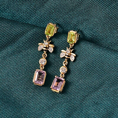  GP Trionfo Collection Premium Rose De France Amethyst and Multi Gemstones 3.70 ctw Earrings in 18K Vermeil Yellow Gold Over Sterling Silver