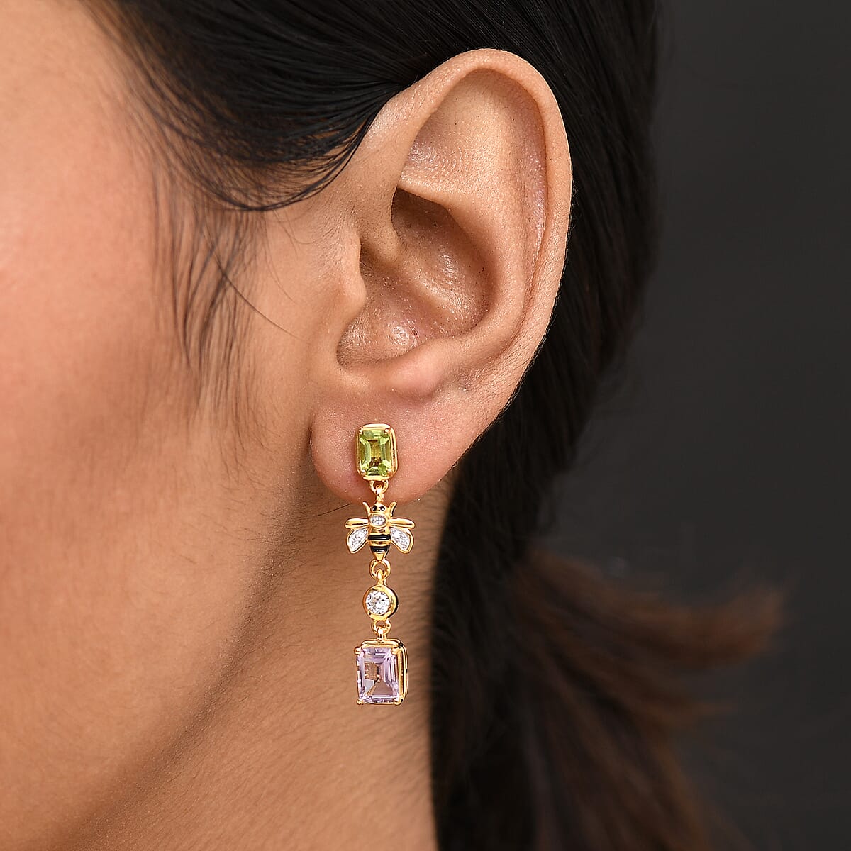 Doorbuster GP Trionfo Collection Premium Rose De France Amethyst and Multi Gemstones 3.70 ctw Earrings in 18K Vermeil Yellow Gold Over Sterling Silver image number 2