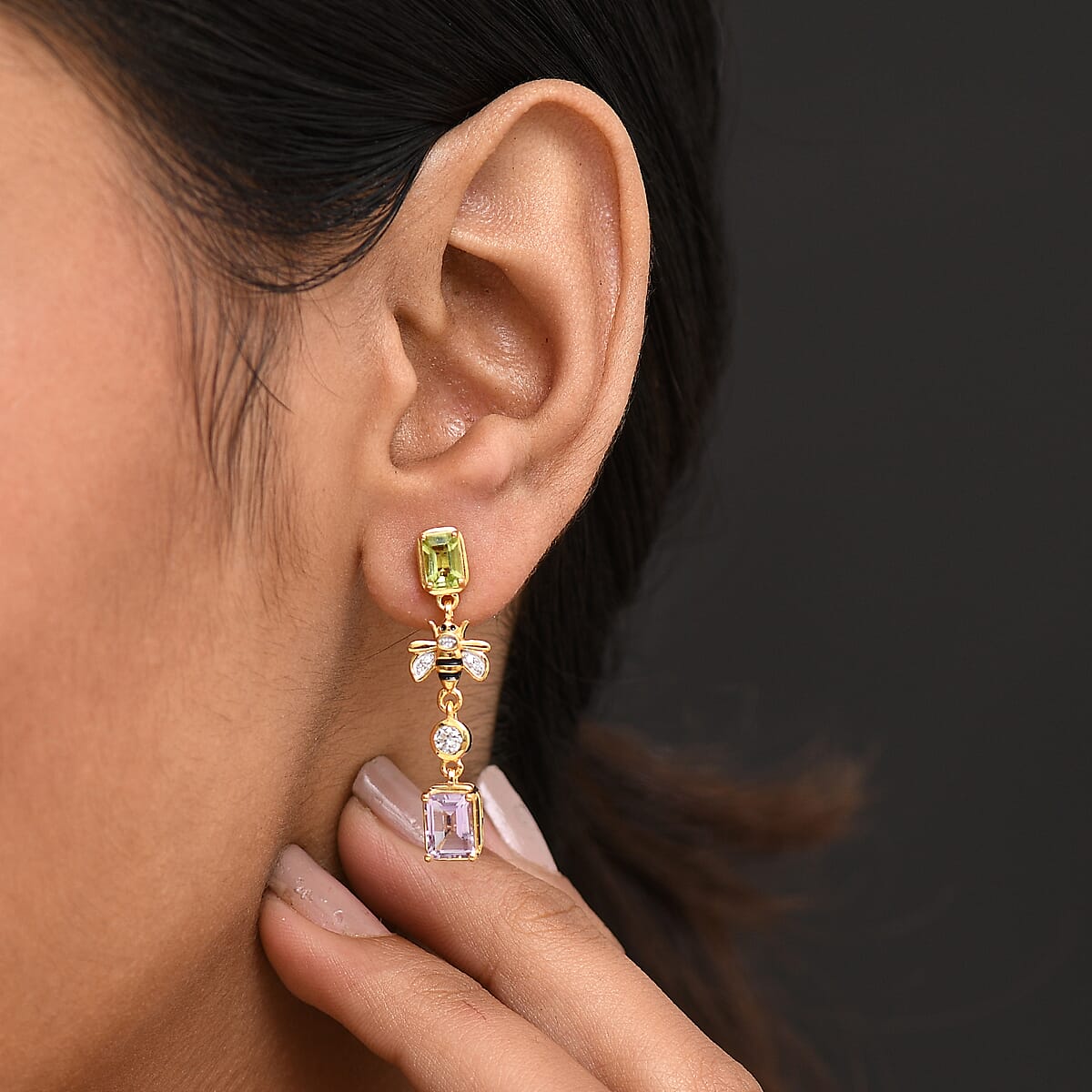 Doorbuster GP Trionfo Collection Premium Rose De France Amethyst and Multi Gemstones 3.70 ctw Earrings in 18K Vermeil Yellow Gold Over Sterling Silver image number 3