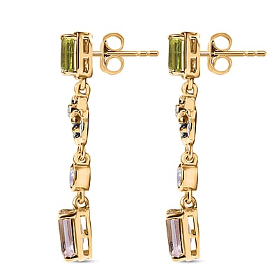  GP Trionfo Collection Premium Rose De France Amethyst and Multi Gemstones 3.70 ctw Earrings in 18K Vermeil Yellow Gold Over Sterling Silver