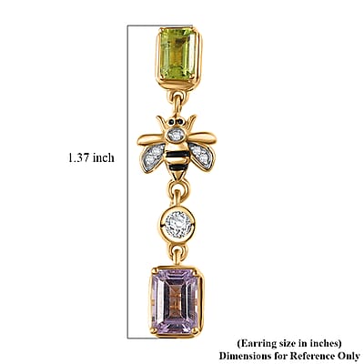  GP Trionfo Collection Premium Rose De France Amethyst and Multi Gemstones 3.70 ctw Earrings in 18K Vermeil Yellow Gold Over Sterling Silver