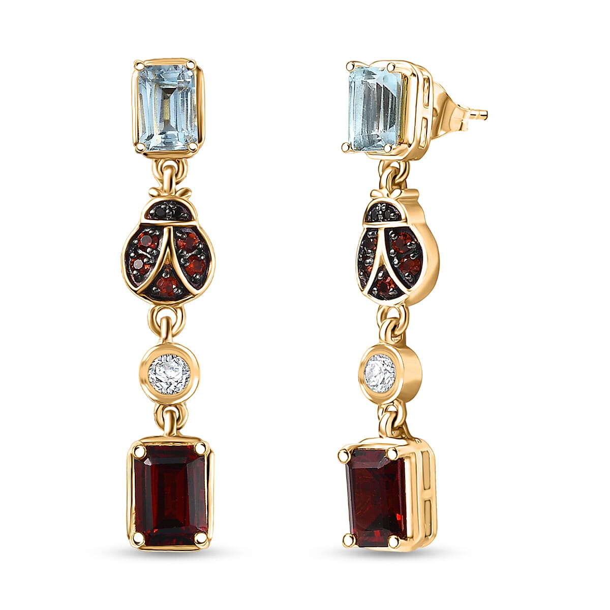 Doorbuster GP Trionfo Collection Premium Mozambique Garnet and Multi Gemstone 4.50 ctw Dangling Earrings in 18K Vermeil Yellow Gold Over Sterling Silver image number 0