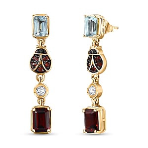 Doorbuster GP Trionfo Collection Premium Mozambique Garnet and Multi Gemstone 4.50 ctw Dangling Earrings in 18K Vermeil Yellow Gold Over Sterling Silver