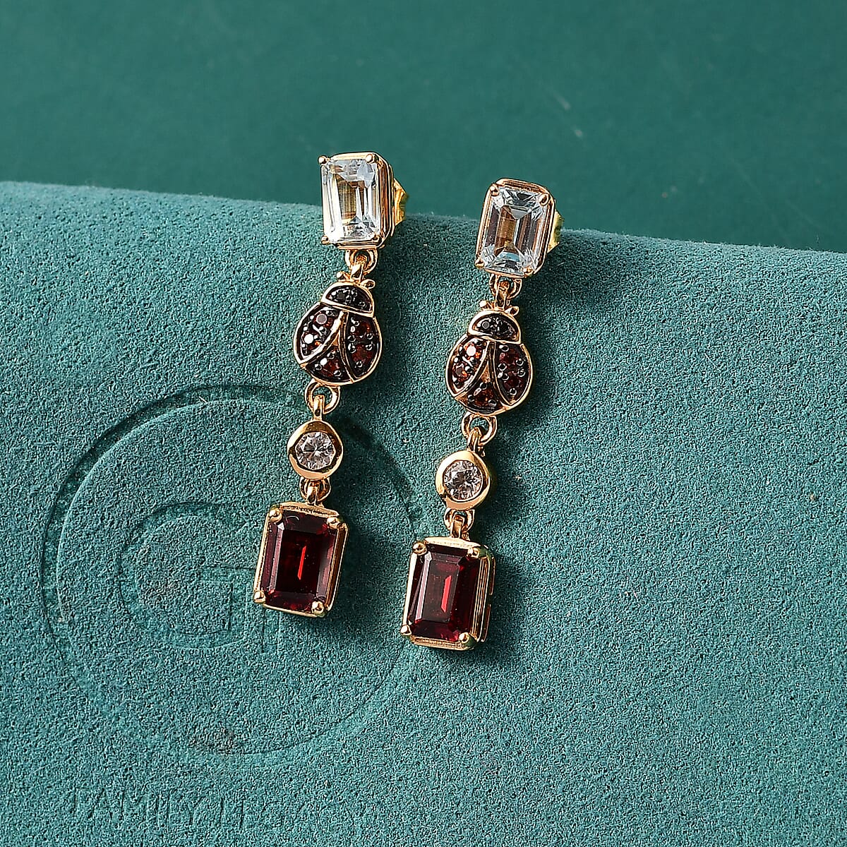 Doorbuster GP Trionfo Collection Premium Mozambique Garnet and Multi Gemstone 4.50 ctw Dangling Earrings in 18K Vermeil Yellow Gold Over Sterling Silver image number 1