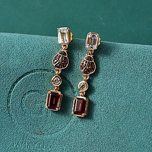 Doorbuster GP Trionfo Collection Premium Mozambique Garnet and Multi Gemstone 4.50 ctw Dangling Earrings in 18K Vermeil Yellow Gold Over Sterling Silver
