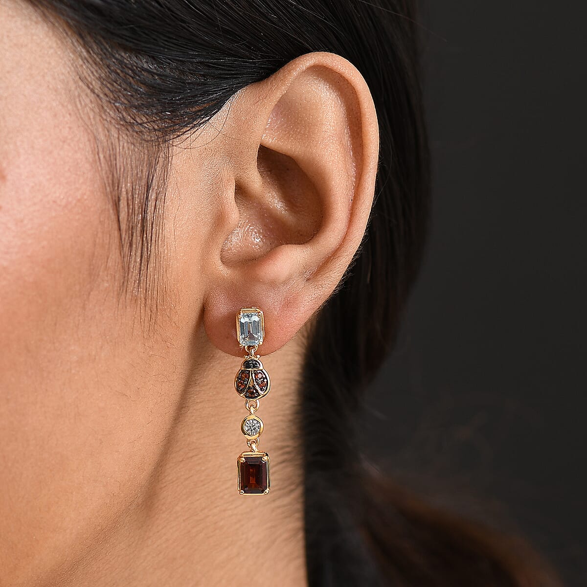 Doorbuster GP Trionfo Collection Premium Mozambique Garnet and Multi Gemstone 4.50 ctw Dangling Earrings in 18K Vermeil Yellow Gold Over Sterling Silver image number 2