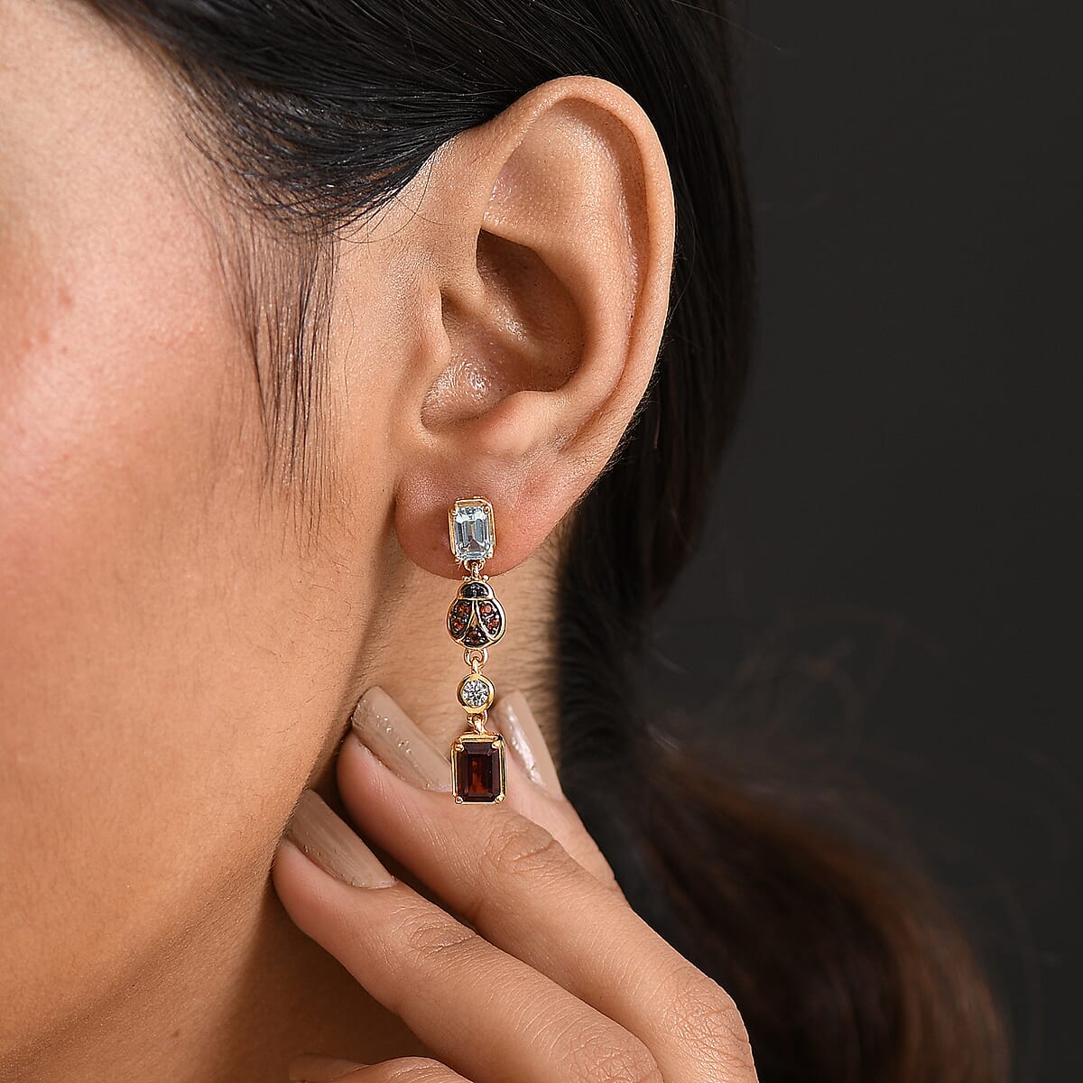 Doorbuster GP Trionfo Collection Premium Mozambique Garnet and Multi Gemstone 4.50 ctw Dangling Earrings in 18K Vermeil Yellow Gold Over Sterling Silver image number 3