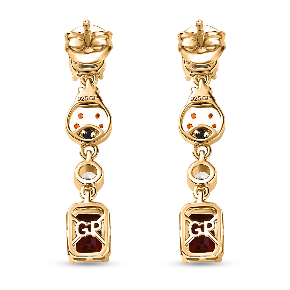 Doorbuster GP Trionfo Collection Premium Mozambique Garnet and Multi Gemstone 4.50 ctw Dangling Earrings in 18K Vermeil Yellow Gold Over Sterling Silver image number 5