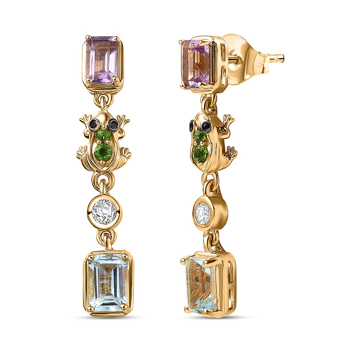 Doorbuster GP Trionfo Collection Premium Sky Blue Topaz and Multi Gemstone 4.30 ctw Earrings in 18K Vermeil Yellow Gold Over Sterling Silver image number 0