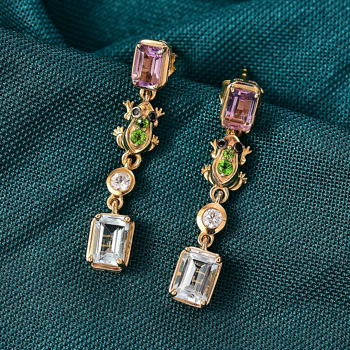 Doorbuster GP Trionfo Collection Premium Sky Blue Topaz and Multi Gemstone 4.30 ctw Earrings in 18K Vermeil Yellow Gold Over Sterling Silver image number 1