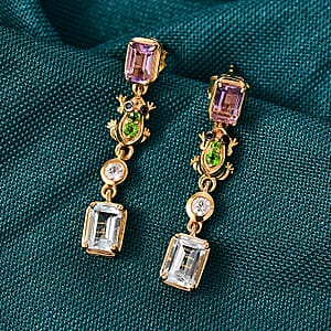  GP Trionfo Collection Premium Sky Blue Topaz and Multi Gemstone 4.30 ctw Earrings in 18K Vermeil Yellow Gold Over Sterling Silver