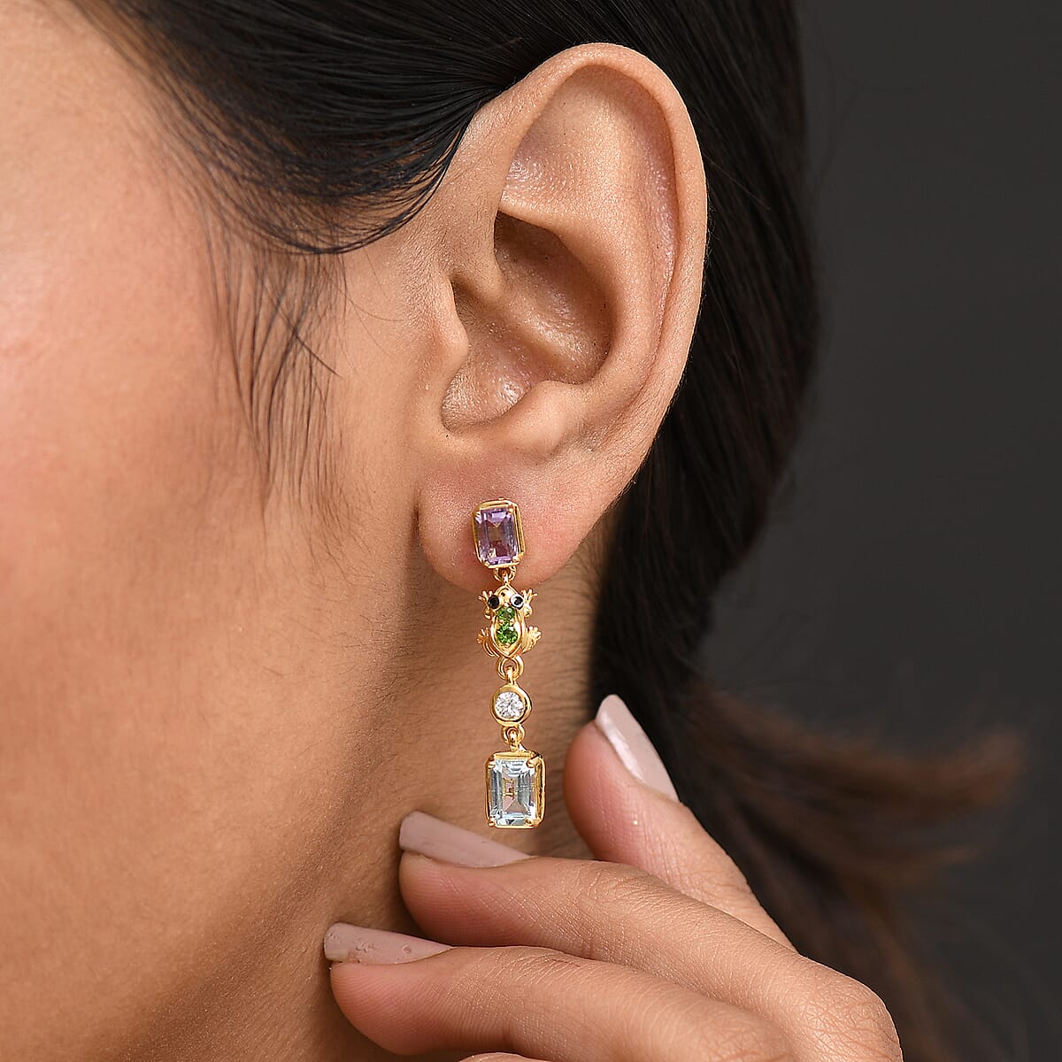 Doorbuster GP Trionfo Collection Premium Sky Blue Topaz and Multi Gemstone 4.30 ctw Earrings in 18K Vermeil Yellow Gold Over Sterling Silver image number 2