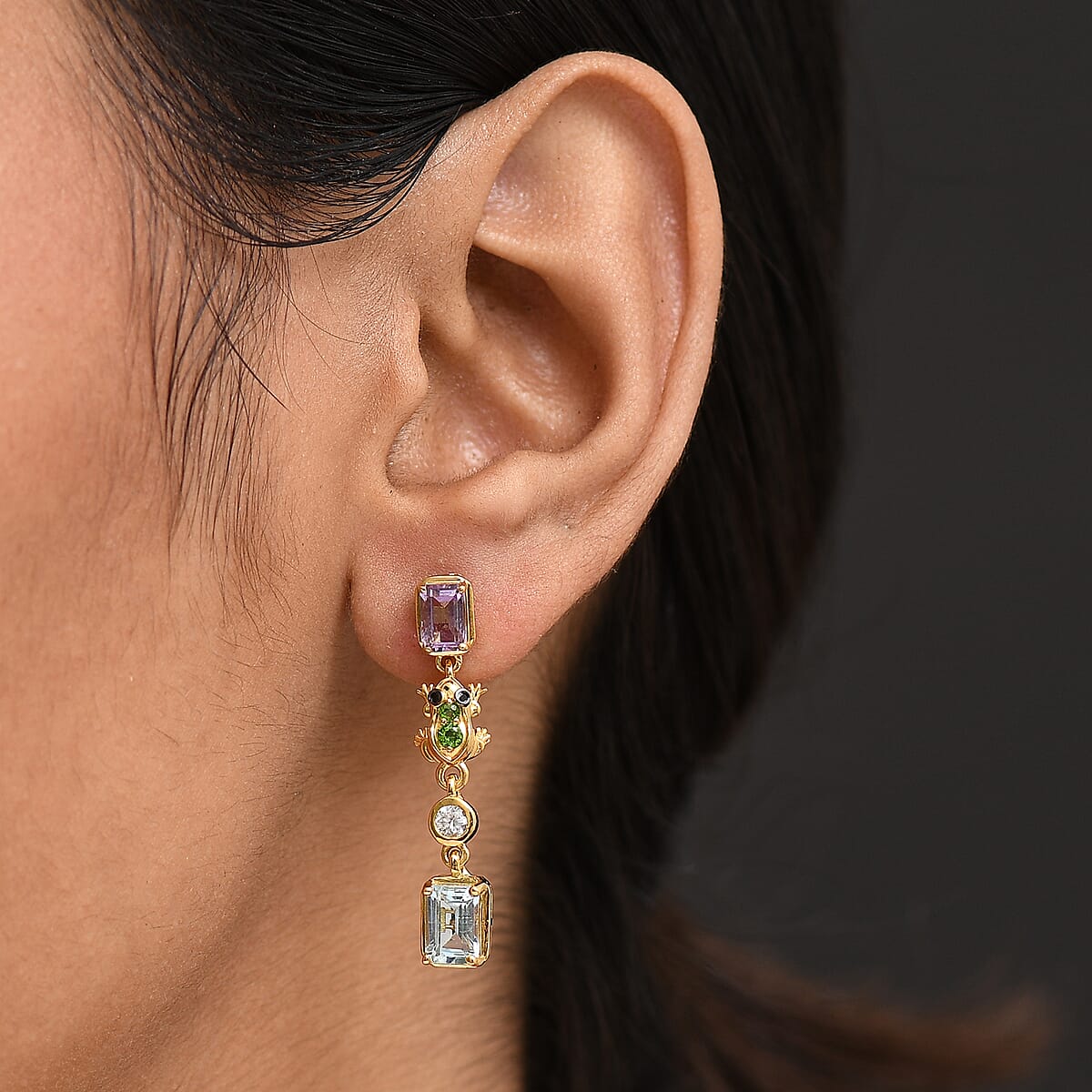 Doorbuster GP Trionfo Collection Premium Sky Blue Topaz and Multi Gemstone 4.30 ctw Earrings in 18K Vermeil Yellow Gold Over Sterling Silver image number 3