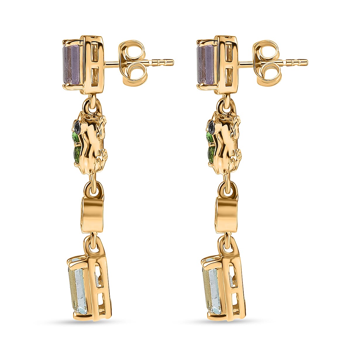 Doorbuster GP Trionfo Collection Premium Sky Blue Topaz and Multi Gemstone 4.30 ctw Earrings in 18K Vermeil Yellow Gold Over Sterling Silver image number 4