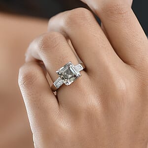  Rhapsody Asscher Cut AAAA Turkizite and Diamond E-F VS 5.20 ctw Vibrancy of life Ring in 950 Platinum (Size 10.0) 6.60 Grams