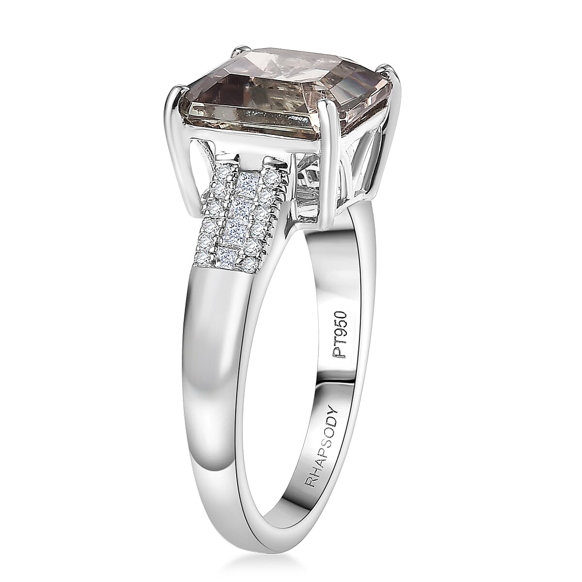 Doorbuster Rhapsody Asscher Cut AAAA Turkizite and Diamond E-F VS 5.20 ctw Vibrancy of life Ring in 950 Platinum (Size 10.0) 6.60 Grams image number 3