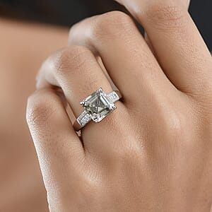  Rhapsody Asscher Cut AAAA Turkizite and Diamond E-F VS 5.20 ctw Vibrancy of life Ring in 950 Platinum (Size 5.0) 6.60 Grams
