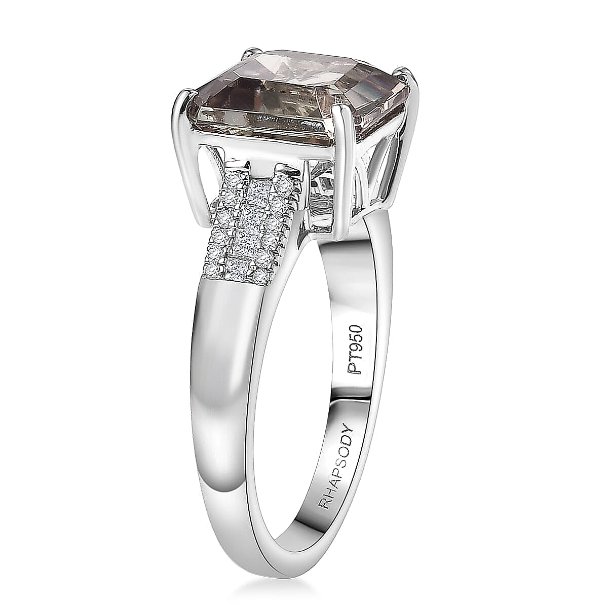  Rhapsody Asscher Cut AAAA Turkizite and Diamond E-F VS 5.20 ctw Vibrancy of life Ring in 950 Platinum (Size 5.0) 6.60 Grams image number 3