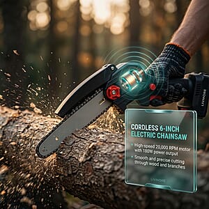 Livmore Black Cordless 6-inch Electric Chainsaw Box (Included: 2 Batteries, Charger, 2 Saw Blade, Glove, Goggle and Screwdriver)