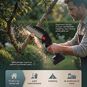 Livmore Black Cordless 6-inch Electric Chainsaw Box (Included: 2 Batteries, Charger, 2 Saw Blade, Glove, Goggle and Screwdriver)