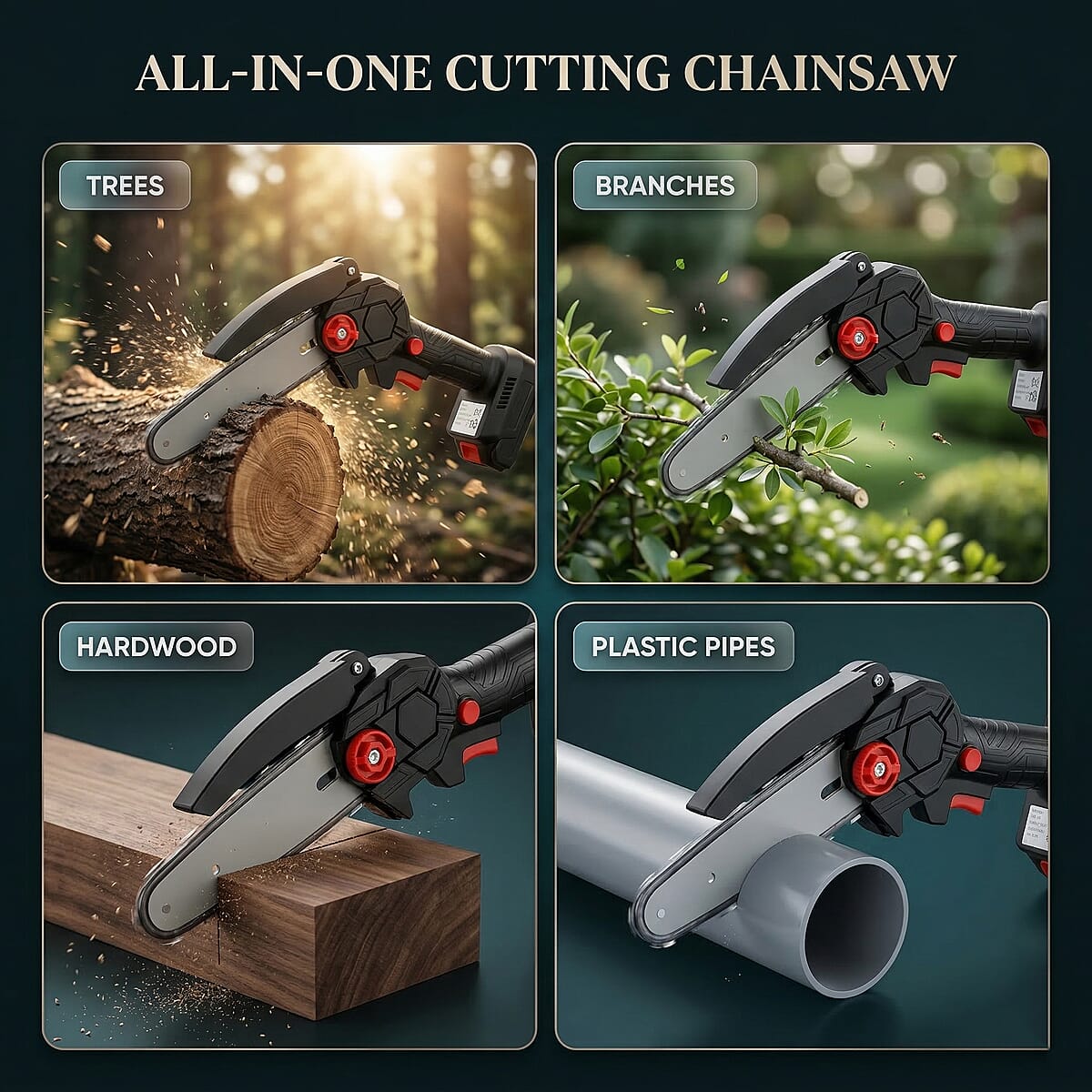 Livmore Black Cordless 6-inch Electric Chainsaw Box (Included: 2 Batteries, Charger, 2 Saw Blade, Glove, Goggle and Screwdriver) image number 3