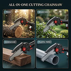 Livmore Black Cordless 6-inch Electric Chainsaw Box (Included: 2 Batteries, Charger, 2 Saw Blade, Glove, Goggle and Screwdriver)
