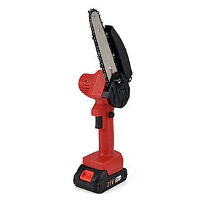Livmore Red Cordless 6-inch Electric Chainsaw Box (Included: 2 Batteries, Charger, 2 Saw Blade, Glove, Goggle and Screwdriver)