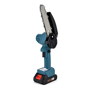 Livmore Teal Cordless 6-inch Electric Chainsaw Box (Included: 2 Batteries, Charger, 2 Saw Blade, Glove, Goggle and Screwdriver)