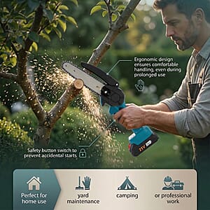 Livmore Teal Cordless 6-inch Electric Chainsaw Box (Included: 2 Batteries, Charger, 2 Saw Blade, Glove, Goggle and Screwdriver)