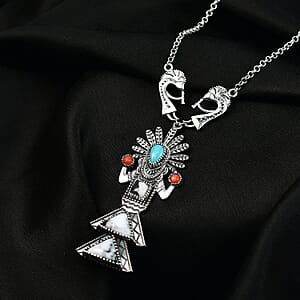 D'Joy Artisan Crafted White Buffalo, Multi Gemstone Necklace in Oxidized Sterling Silver 8.90 ctw (18-20 Inches)