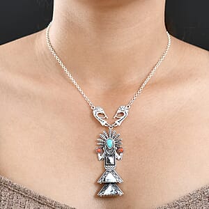 D'Joy Artisan Crafted White Buffalo, Multi Gemstone Necklace in Oxidized Sterling Silver 8.90 ctw (18-20 Inches)