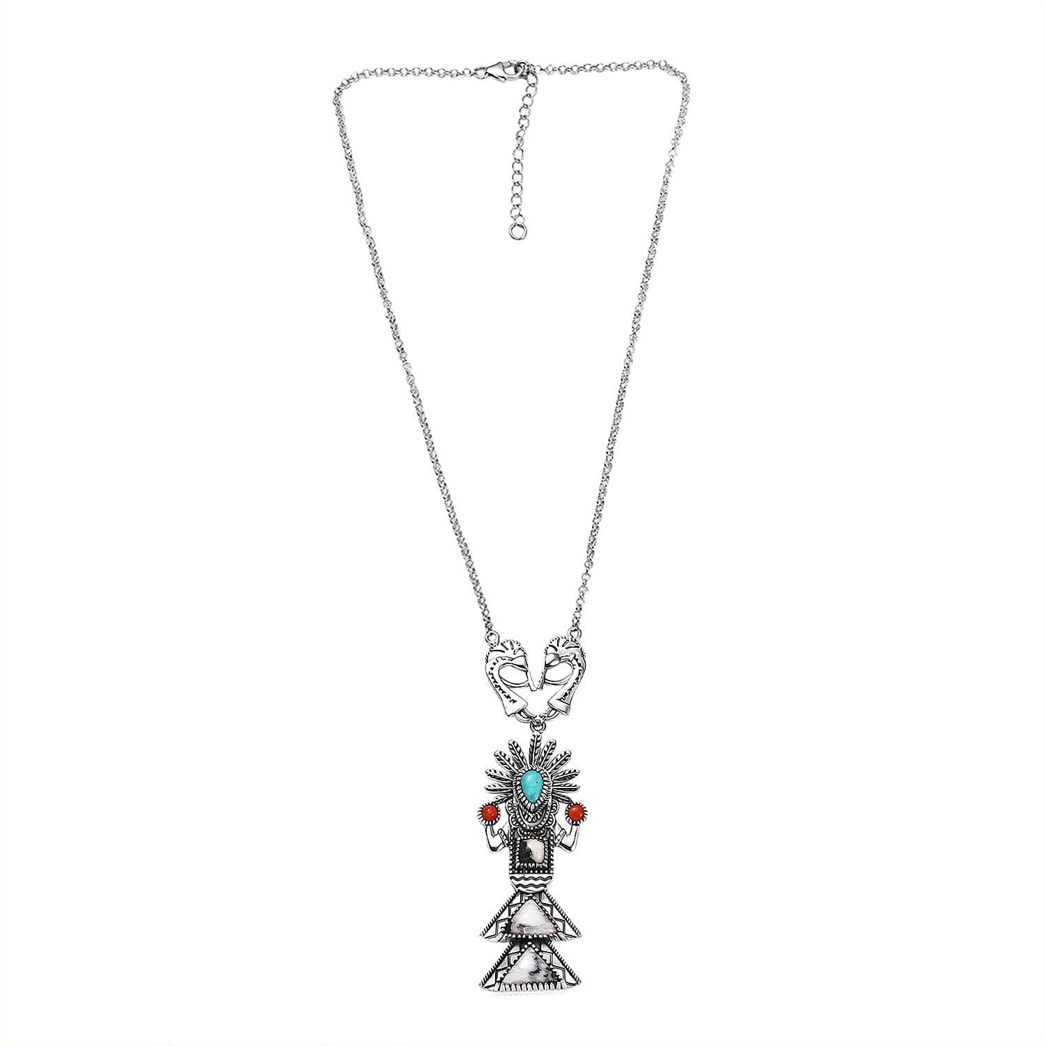 D'Joy Artisan Crafted White Buffalo, Multi Gemstone Necklace in Oxidized Sterling Silver 8.90 ctw (18-20 Inches)