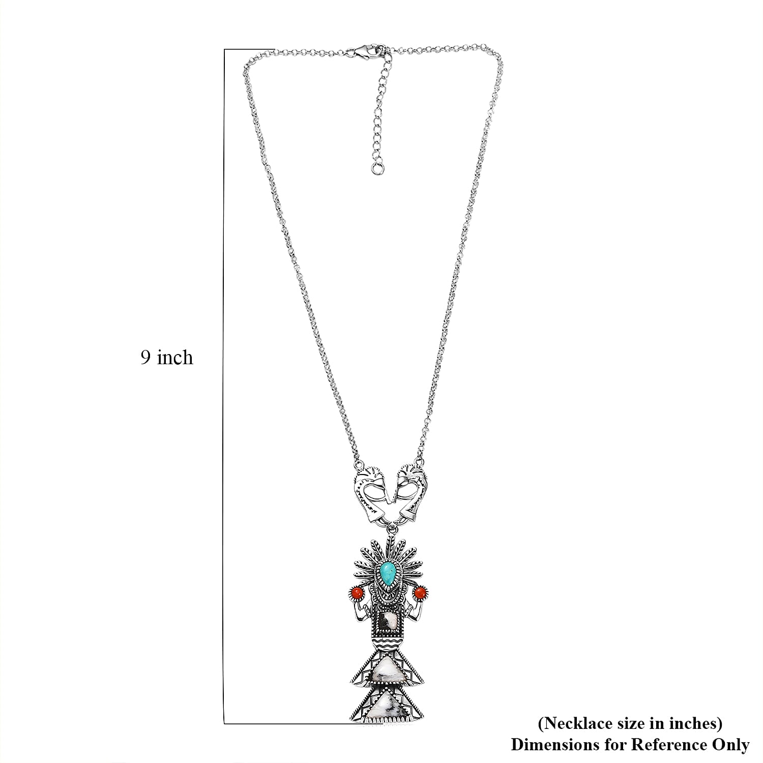 D'Joy Artisan Crafted White Buffalo, Multi Gemstone Necklace in Oxidized Sterling Silver 8.90 ctw (18-20 Inches)
