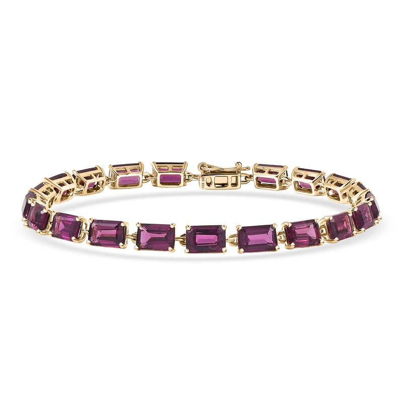 Luxoro AAA Radiant Ember Garnet 14.50 ctw Tennis Bracelet in 10K Yellow Gol (6.50 In)