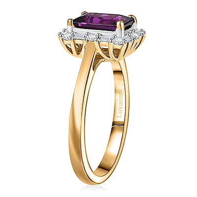 Host Pick Certified & Appraised 10K Yellow Gold AAA Radiant Ember Garnet, Luxuriant Lab Grown Diamond (G-H, SI) (0.33 cts) Ring (Size 10.5) 2.10 ctw