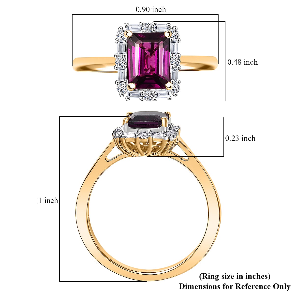 AAA Radiant Ember Garnet and G-H SI Luxuriant Lab Grown Diamond 2.10 ctw Ring in 10K Yellow Gold (Size 6.0) image number 5