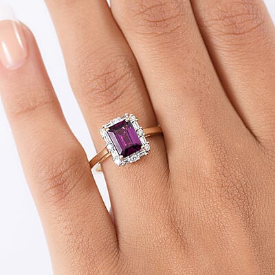 Host Pick Certified & Appraised 10K Yellow Gold AAA Radiant Ember Garnet, Luxuriant Lab Grown Diamond (G-H, SI) (0.33 cts) Ring (Size 6.5) 2.10 ctw