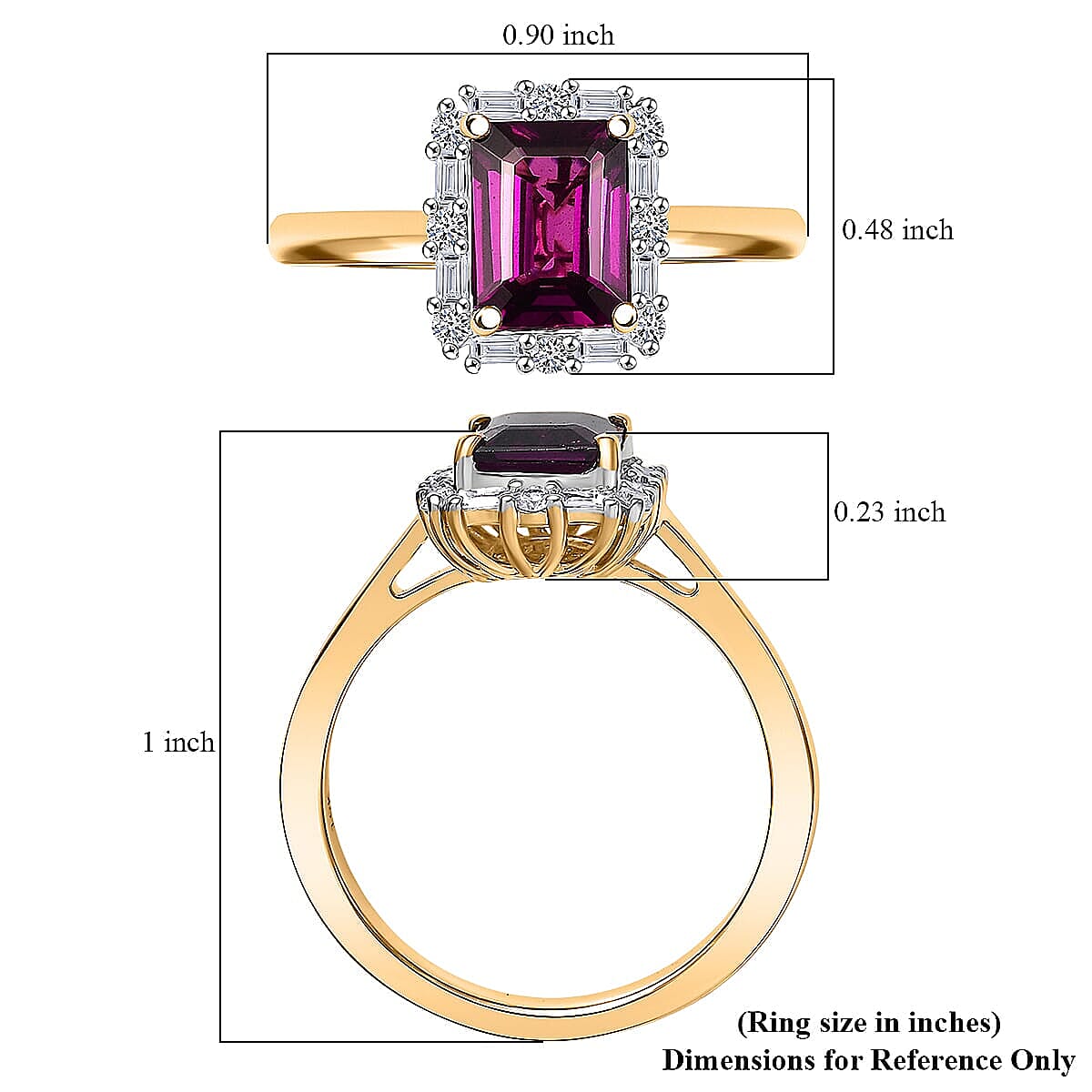 AAA Radiant Ember Garnet and G-H SI Luxuriant Lab Grown Diamond 2.10 ctw Ring in 10K Yellow Gold (Size 7.0) image number 5