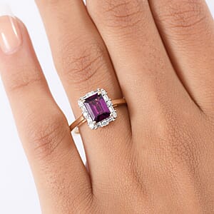 AAA Radiant Ember Garnet and G-H SI Luxuriant Lab Grown Diamond 2.10 ctw Ring in 10K Yellow Gold (Size 8.0)