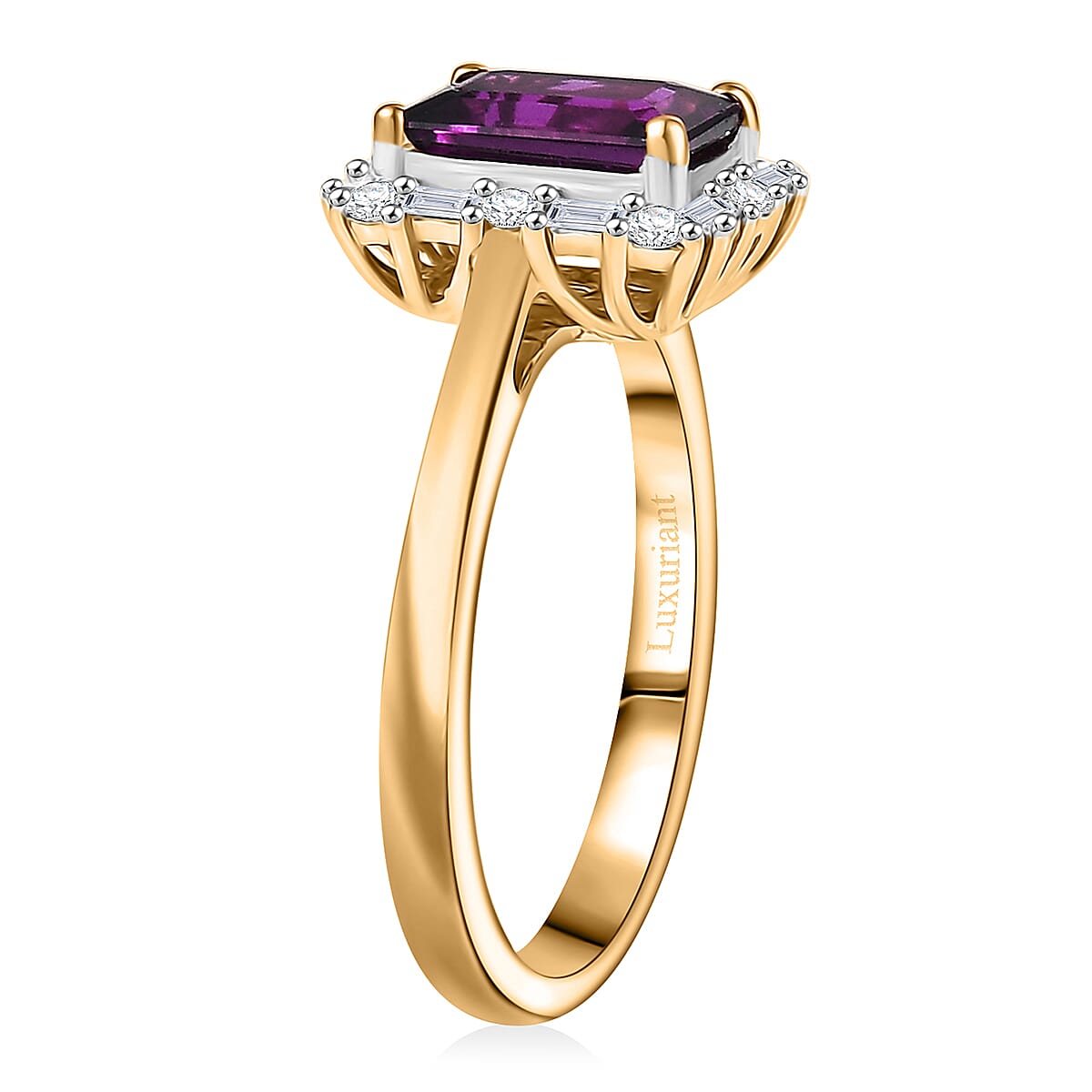 AAA Radiant Ember Garnet and G-H SI Luxuriant Lab Grown Diamond 2.10 ctw Ring in 10K Yellow Gold (Size 8.0) image number 3