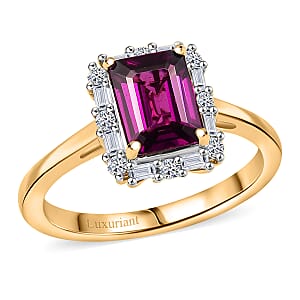 AAA Radiant Ember Garnet and G-H SI Luxuriant Lab Grown Diamond 2.10 ctw Ring in 10K Yellow Gold (Size 9.0)