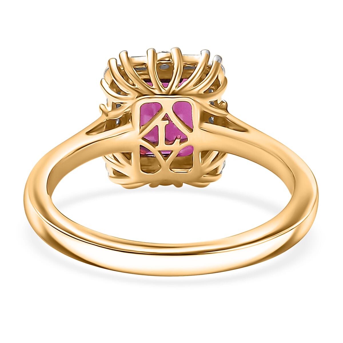 AAA Radiant Ember Garnet and G-H SI Luxuriant Lab Grown Diamond 2.10 ctw Ring in 10K Yellow Gold (Size 9.0) image number 4