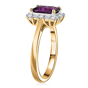 Host Pick Certified & Appraised 10K Yellow Gold AAA Radiant Ember Garnet, Luxuriant Lab Grown Diamond (G-H, SI) (0.33 cts) Ring (Size 9.5) 2.10 ctw