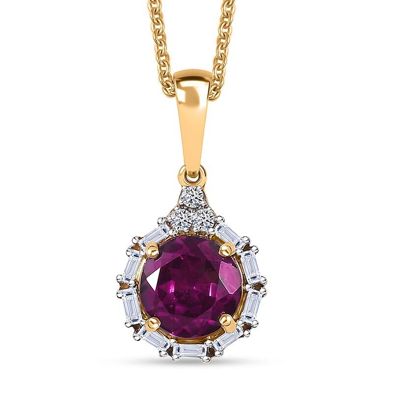 Certified & Appraised AAA Radiant Ember Garnet and Luxuriant Lab Grown Diamond G-H SI 1.83 ctw Pendant in 10K Yellow Gold