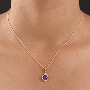 Certified & Appraised AAA Radiant Ember Garnet and Luxuriant Lab Grown Diamond G-H SI 1.83 ctw Pendant With Chain  in 10K Yellow Gold