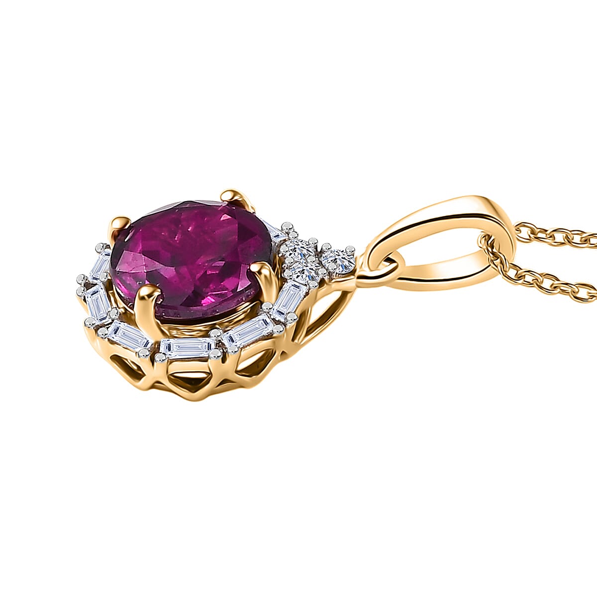 Certified & Appraised AAA Radiant Ember Garnet and Luxuriant Lab Grown Diamond G-H SI 1.83 ctw Pendant With Chain  in 10K Yellow Gold image number 3