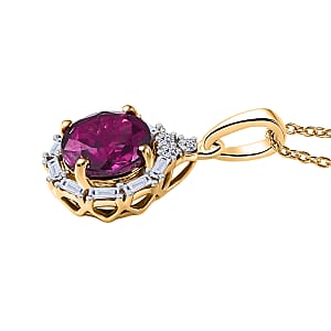 Certified & Appraised AAA Radiant Ember Garnet and Luxuriant Lab Grown Diamond G-H SI 1.83 ctw Pendant With Chain  in 10K Yellow Gold