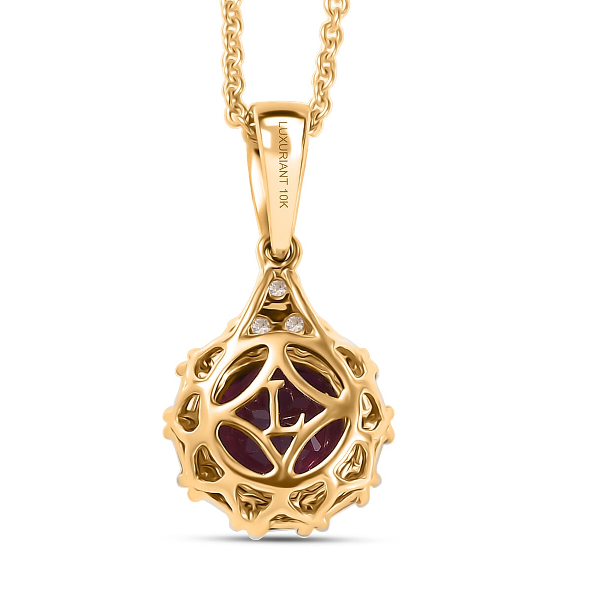 Certified & Appraised AAA Radiant Ember Garnet and Luxuriant Lab Grown Diamond G-H SI 1.83 ctw Pendant With Chain  in 10K Yellow Gold image number 4
